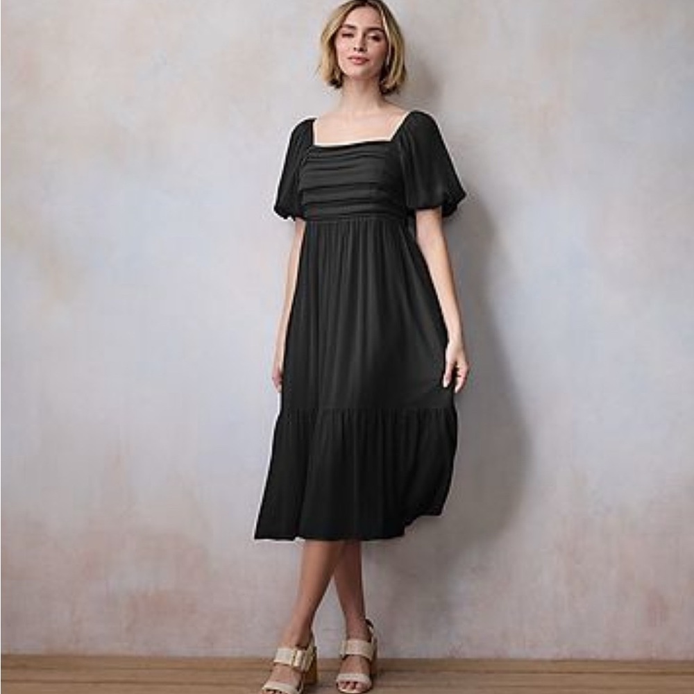 NEW…LC Lauren Conrad Black Square-Neck Puff-Sleeve Midi Dress